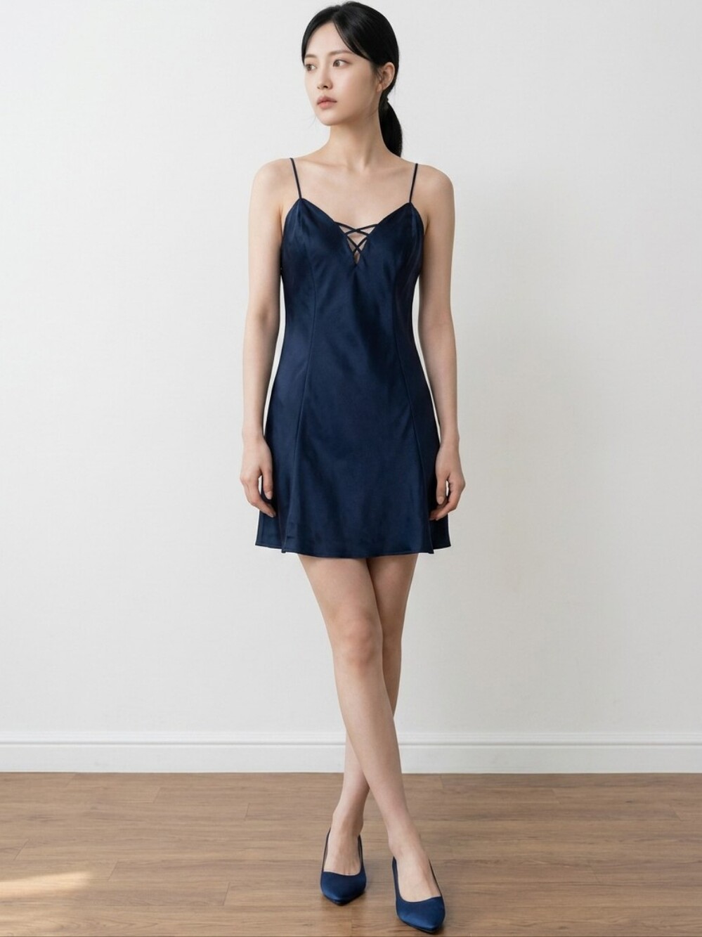 Vintage Victoria's Secret Navy Blue 100% Silk Slip Dress Gold Label Size S
